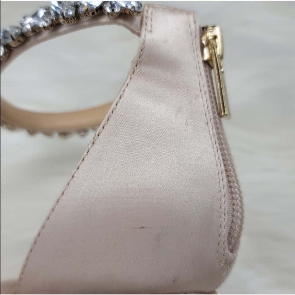 JEWEL BADGLEY MISCHKA Caroline Embellished Strap Evening Shoe Heels Champagne - Picture 14 of 16